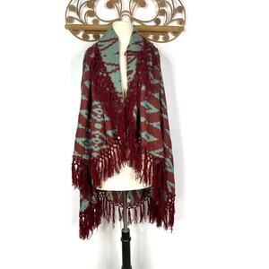 Christin Michaels woven south western fringe shawl vest OS